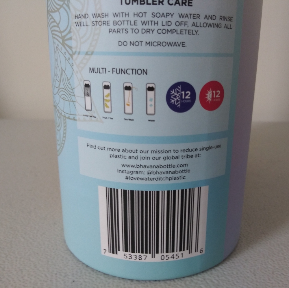 BHAVANA Bamboo Water Bottle 'PEACE' 17.9 oz Tumbler with Tea/Fruit Infuser NWT - Picture 5 of 12